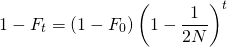 \begin{eqnarray*}1-F_{t} = (1-F_{0})\left( 1-\frac{1}{2N}\right)^t\end{eqnarray*}